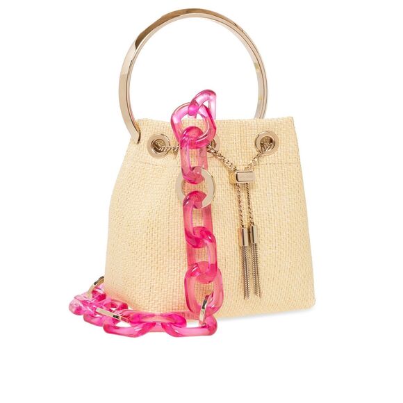 JIMMY CHOO Bon Bon Small Acrylic-trimmed Raffia Bucket Bag $1650 - Picture 3 of 12
